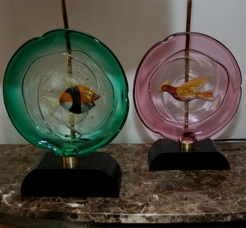 Pair of Italian Art Glass Table Lamps by Barbini In Excellent Condition In New York, NY