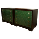 Vintage Oak chests with green leather drawer fronts
