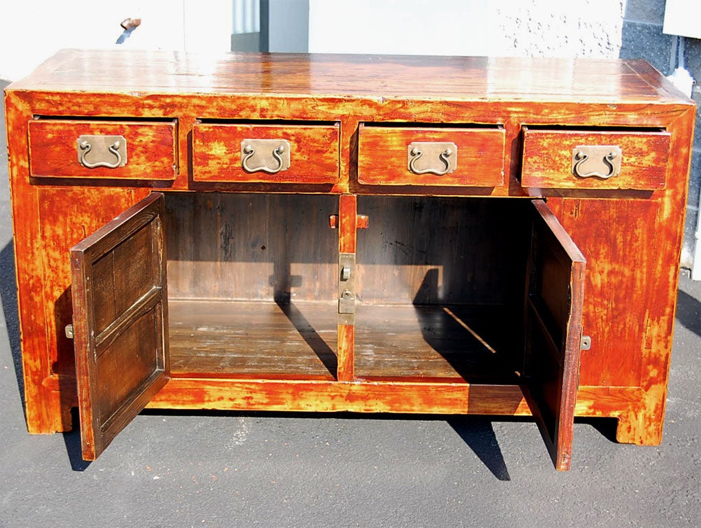 Chinese Mid to Late 19hC. Q'ing Dyansty Beijing Four Drawer Buffet with Brass Hardware
