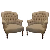 Pair of Tufted Napolean III Chairs, Mirande Style