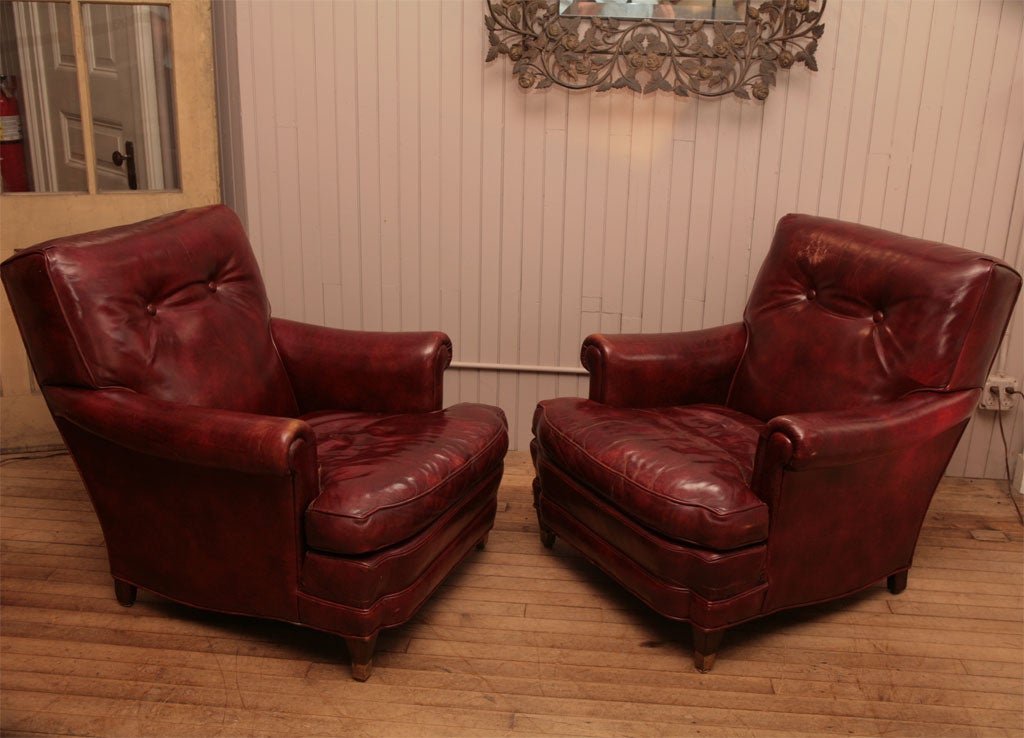 Pair Leather Club Chairs 3
