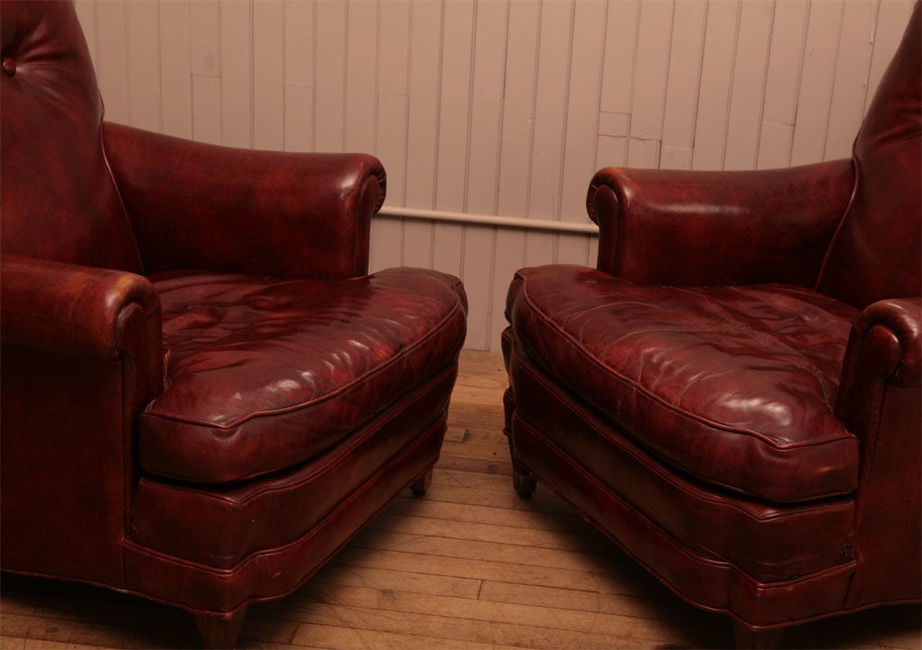 Pair Leather Club Chairs 4