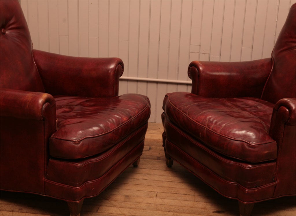 Pair Leather Club Chairs 5