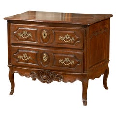 French Louis XV Period 1750s Two-Drawer Walnut Commode with Shell Carved Skirt
