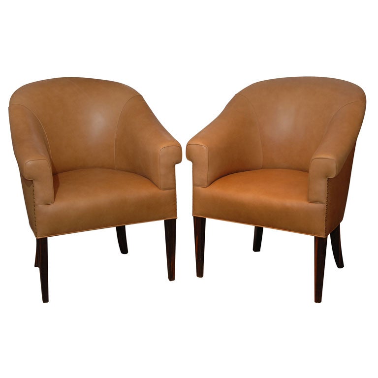 Pair of English Barrel Chairs For Sale