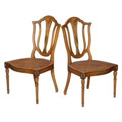 Antique A Pair of English Hepplewhite Style Painted Fruitwood Chairs