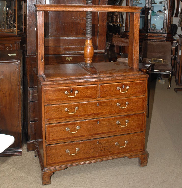 George III oak Chippendale chest with linen press, circa 1800.