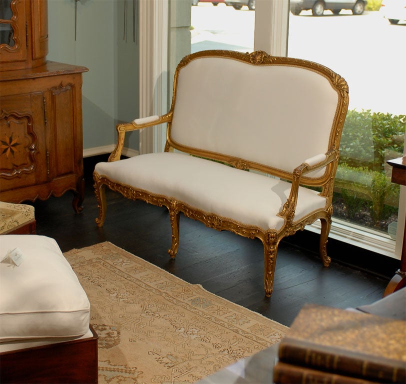 19th C.Gilded Louis XV/Louis XVI Transitional  Style Canape