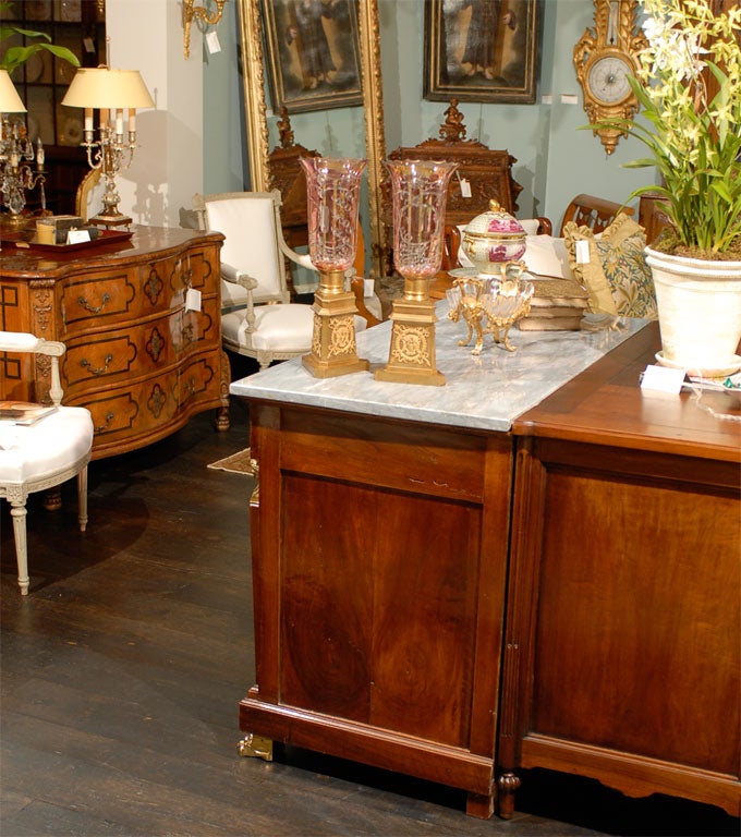 Pair of 19th Cenutry Bronze Dore Empire Style Hurricane Lamps