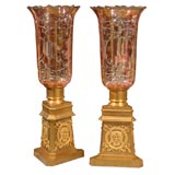 Pair of 19th Cenutry Bronze Dore Empire Style Hurricane Lamps