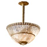 French crystal beaded bowl bronze chandelier