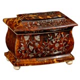 19th C. Tortoise Shell Box Inlayed w Silver and Mother of Pearl