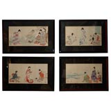 Antique Set of Four 19th Century Framed Japanese Wood Block Prints
