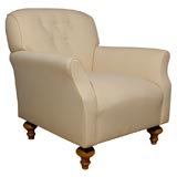 Contemporary White Club Chair with Tufted Back and Turned Legs