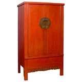 Qing Dynasty Red Square Cabinet of Beechwood with gilt details