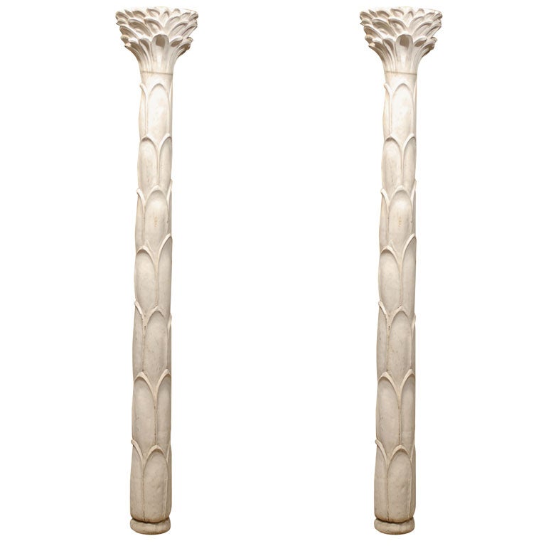 PAIR OF MID CENTURY WHITE PLASTER PALM TREE PILASTER