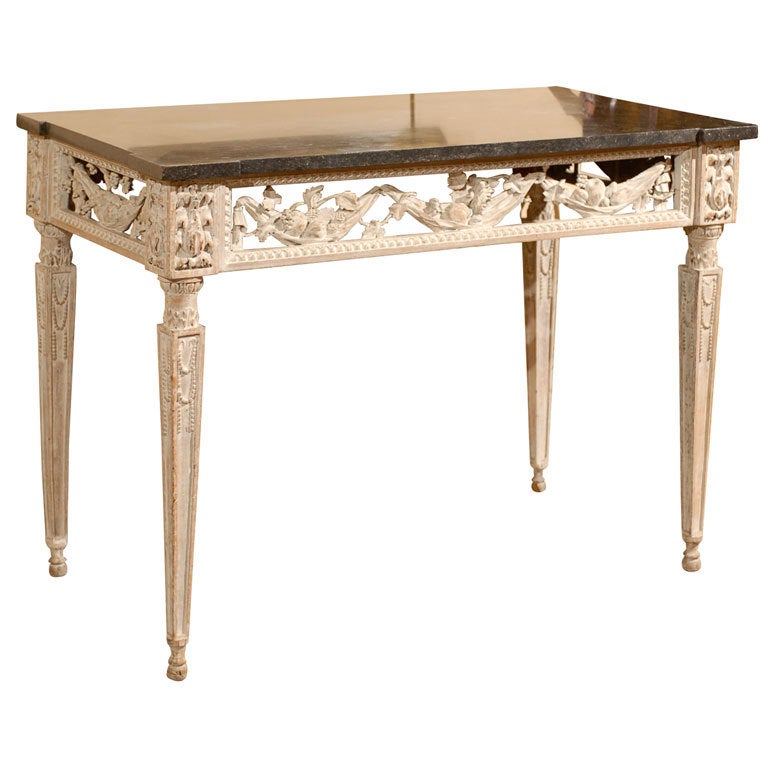 Louis XVI Period Painted Console with Marble Top, France, circa 1790 For Sale