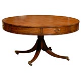 Large Early 19th century English Drum Table with Brown Leather