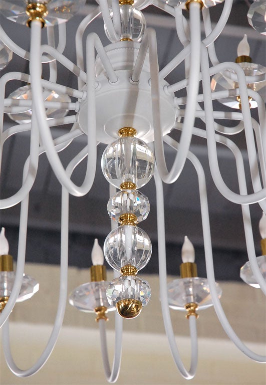 American MId-Century White Painted and Brass Chandelier For Sale