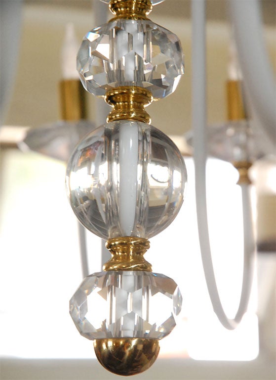 Metal MId-Century White Painted and Brass Chandelier For Sale