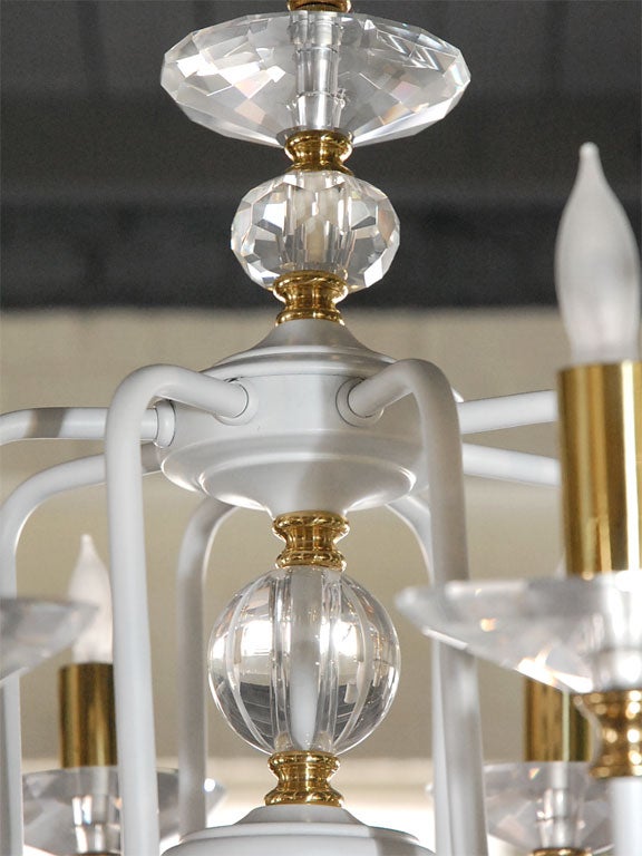 MId-Century White Painted and Brass Chandelier For Sale 1