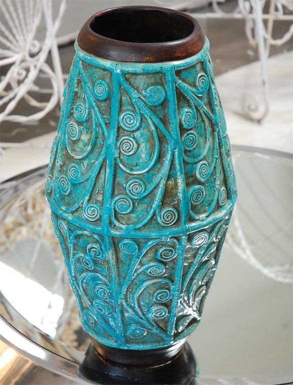 Vintage Teal Arabesque Vase