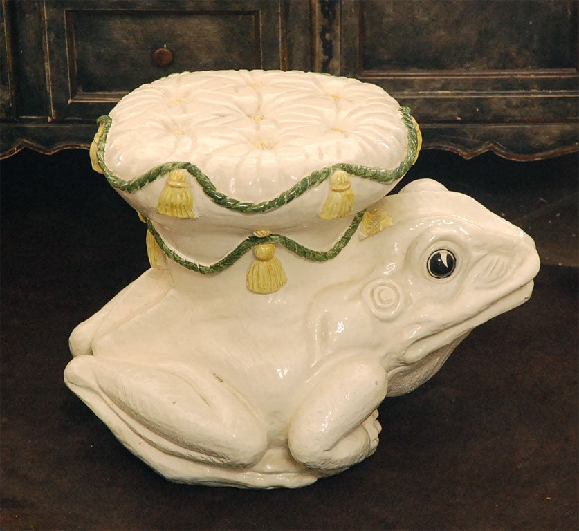 Vintage Italian Ceramic Frog Garden Stool 4