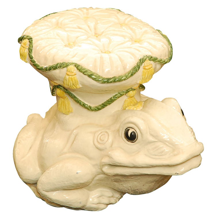 Vintage Italian Ceramic Frog Garden Stool