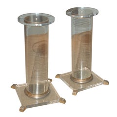 An Ethereal Pair of 1970s Parisian Lucite and Bronze Pedestals