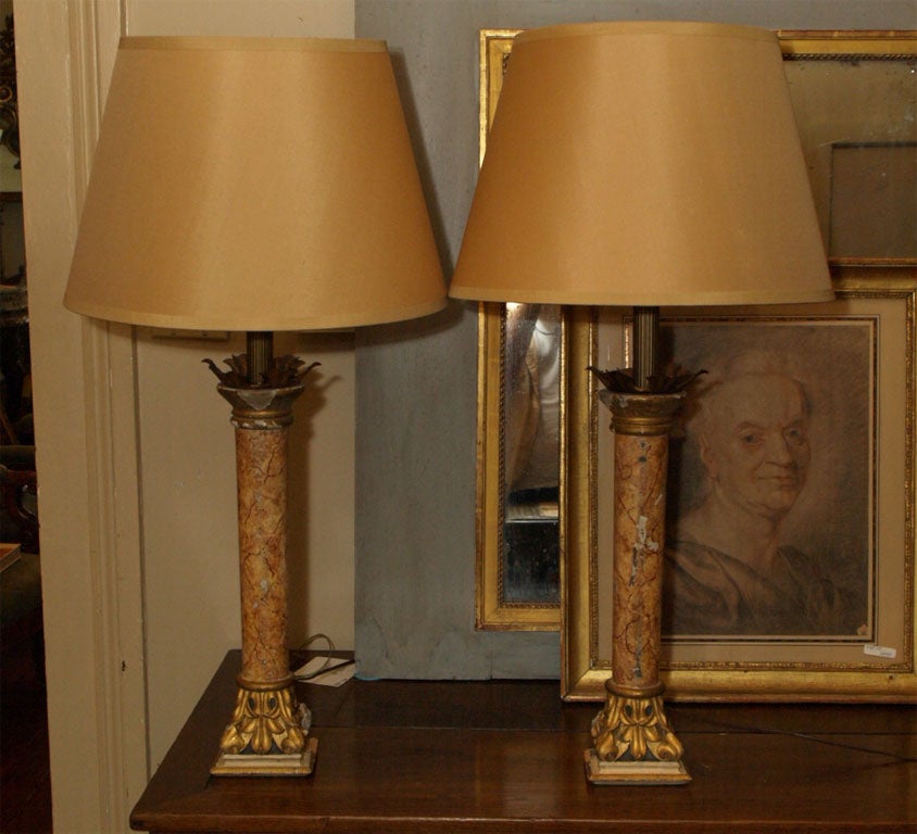 Pair of Faux Marbre Lamps