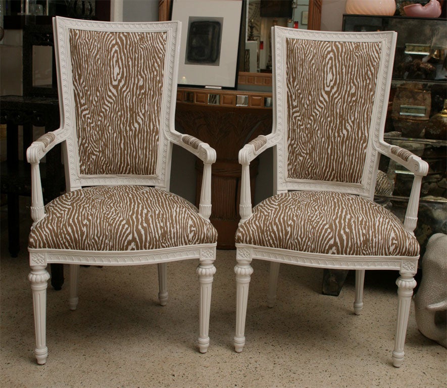 Pair of White Lacquered 60's Empire Chairs