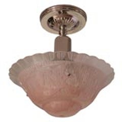 Pink Ceiling Pendant Vintage Craftmanship Excellent Nickel Pink Clear Glass 8