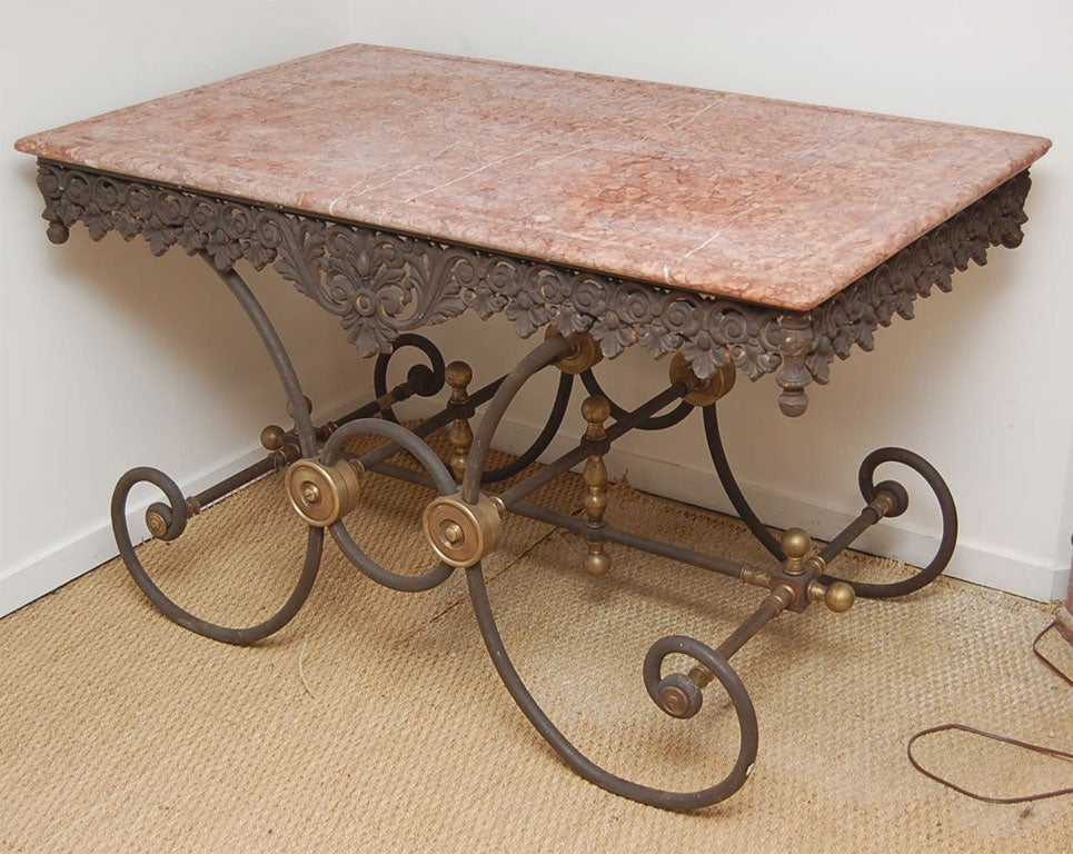 French Marble-Topped Iron Pastry Bakers Table In Good Condition In East Hampton, NY