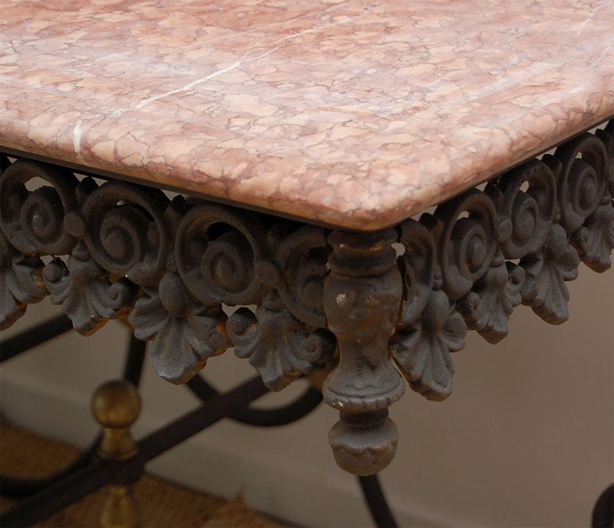 Contemporary French Marble-Topped Iron Pastry Bakers Table