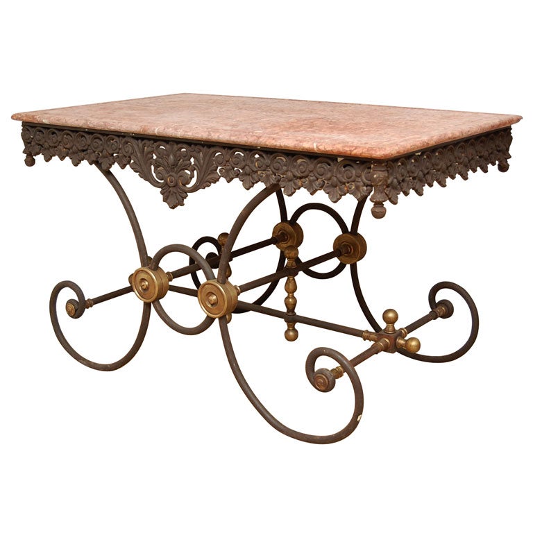 French Marble-Topped Iron Pastry Bakers Table