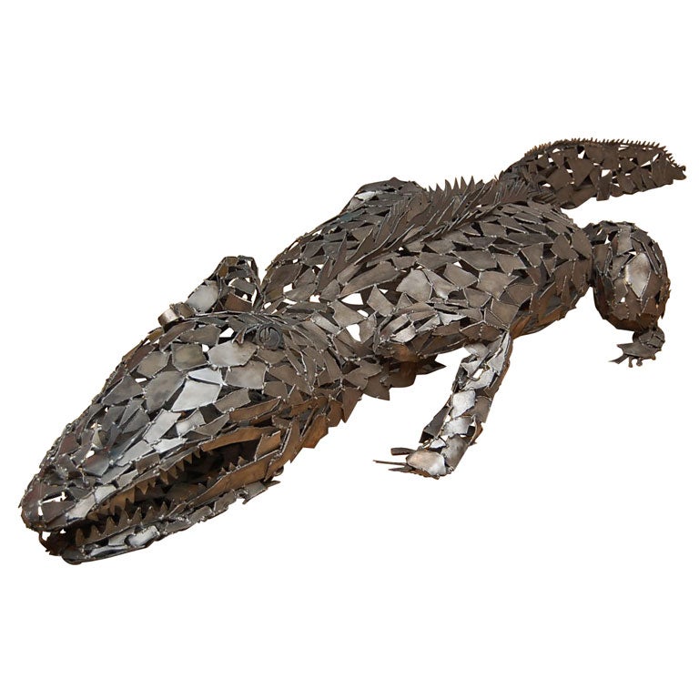 STEEL SHARD ALLIGATOR SCULPTURE SIGNED MB