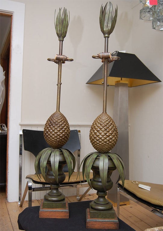 Italian Pair of Tole Pineapple lamps