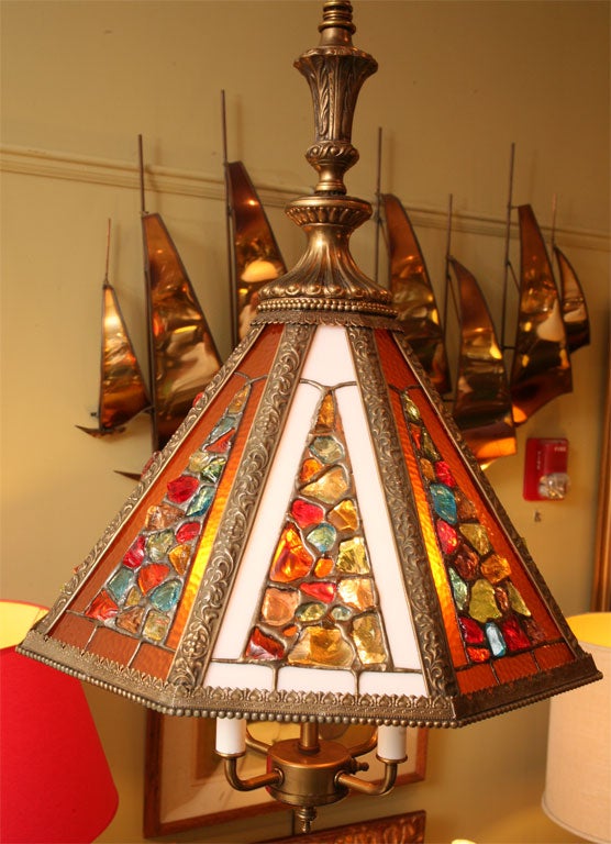 Regency Style Chandelier with Brutal Stained Glass For ...