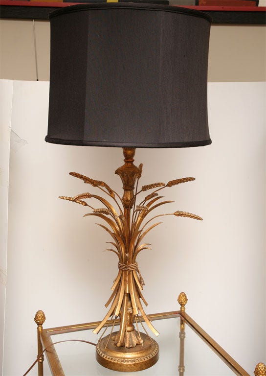 SOLD NOV 2012 Add an elegant and rich touch with this Wheat Sheaf table lamp of carved giltwood and tole.  Expertly realized, it immediately dresses up any table and room.  Three way socket.

Just add your shade.  Shade pictured not included.