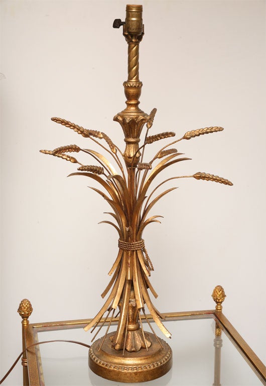 Italian Elegant Gilt Wood and Tole Wheat Sheaf Lamp