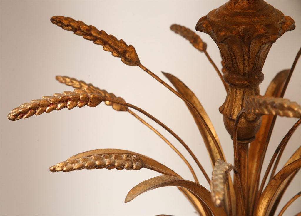 20th Century Elegant Gilt Wood and Tole Wheat Sheaf Lamp