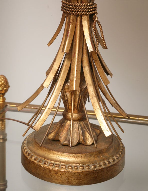 Elegant Gilt Wood and Tole Wheat Sheaf Lamp 1