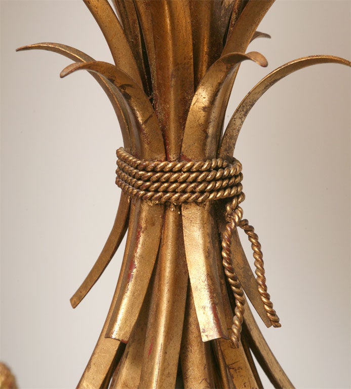 Elegant Gilt Wood and Tole Wheat Sheaf Lamp 2