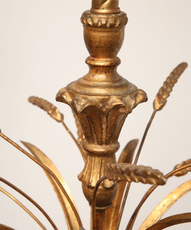 Elegant Gilt Wood and Tole Wheat Sheaf Lamp 4