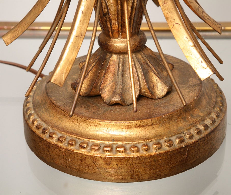Metal Elegant Gilt Wood and Tole Wheat Sheaf Lamp