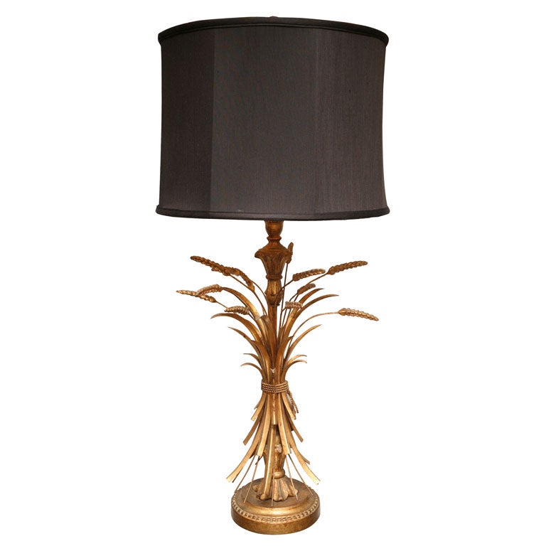 Elegant Gilt Wood and Tole Wheat Sheaf Lamp
