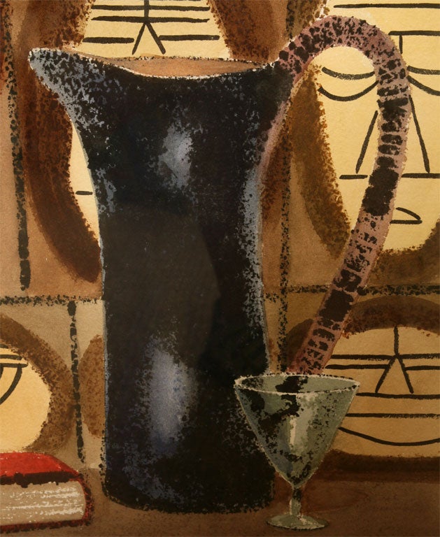 Cubist Still Life Water Color by William Henry Mid-Century Modern In Good Condition For Sale In North Miami, FL