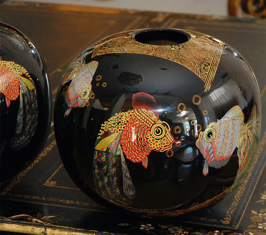 20th Century Pair of Fish Vases in the style of Jean Dunand