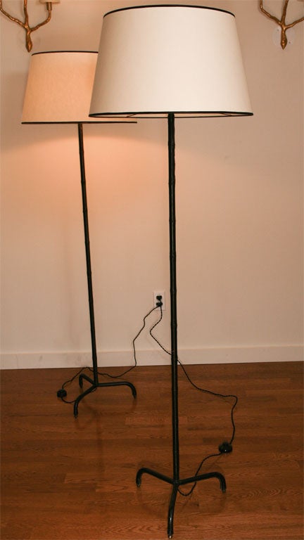 Pair of leather standing lamps by Jacques Adnet 3