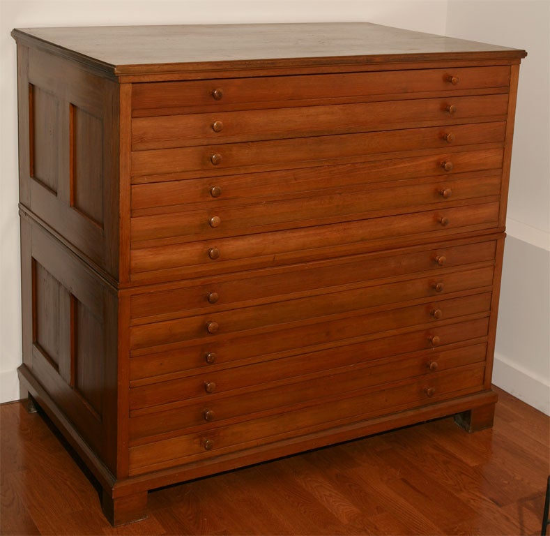 Piranha pine wood flat file with knobs from the studio of Emil Nolde.